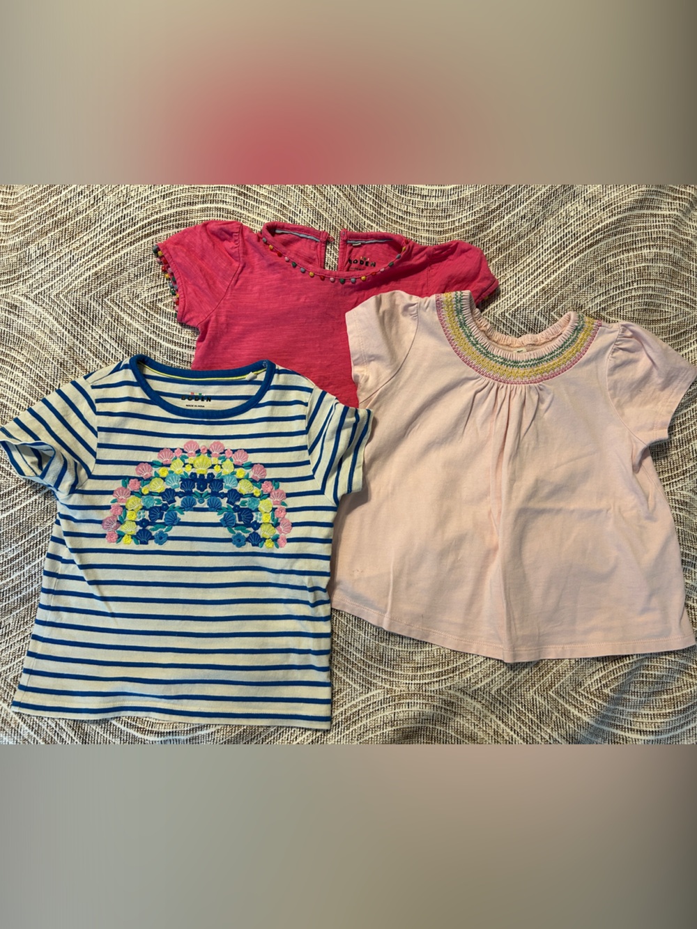 Mini Boden Pink, Hot Pink & Blue Striped Girls' Tops - Rainbow Applique